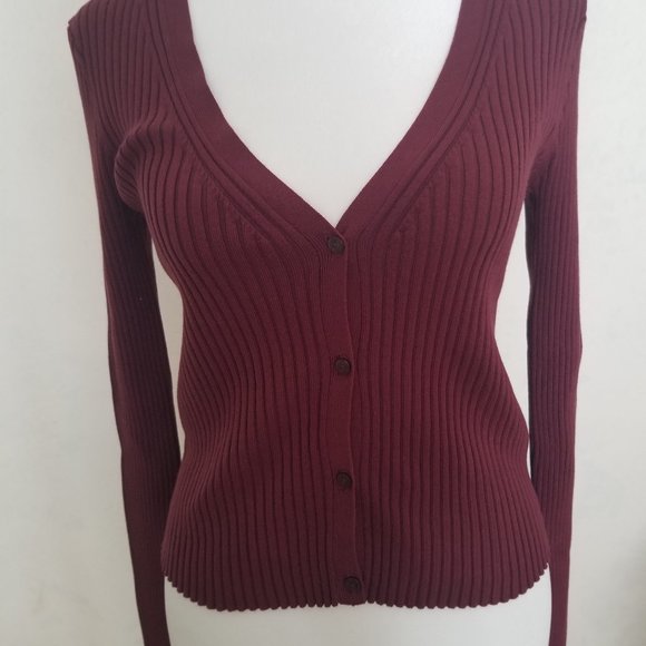H& M V Neck Cardigan Maroon Size Small - Picture 1 of 9